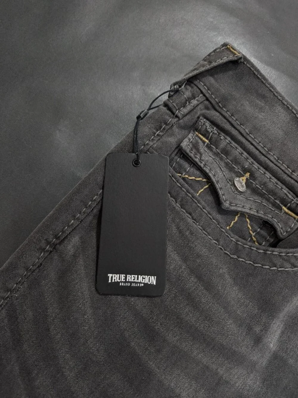 $204 True Religion Ricky Flap Relaxed Straight Jeans Size 44 44x34 Grey